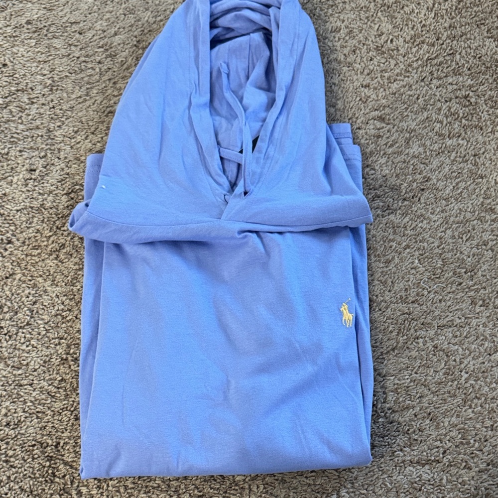 Ralph Lauren Sky Blue Hooded Long Sleeve Tee with Yellow Pony